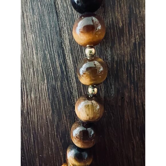 Vintage Tigers Eye Chunky Bead Necklace Gold Tone Clasp 23in Retro Jewelry boho - Picture 5 of 9